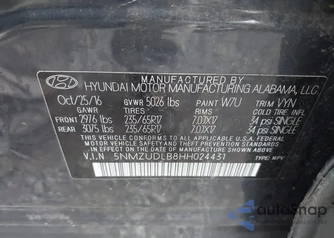 2017 Hyundai Santa Fe Sport 2.4L из США, поврежденный, VIN 5NMZUDLB8HH024431